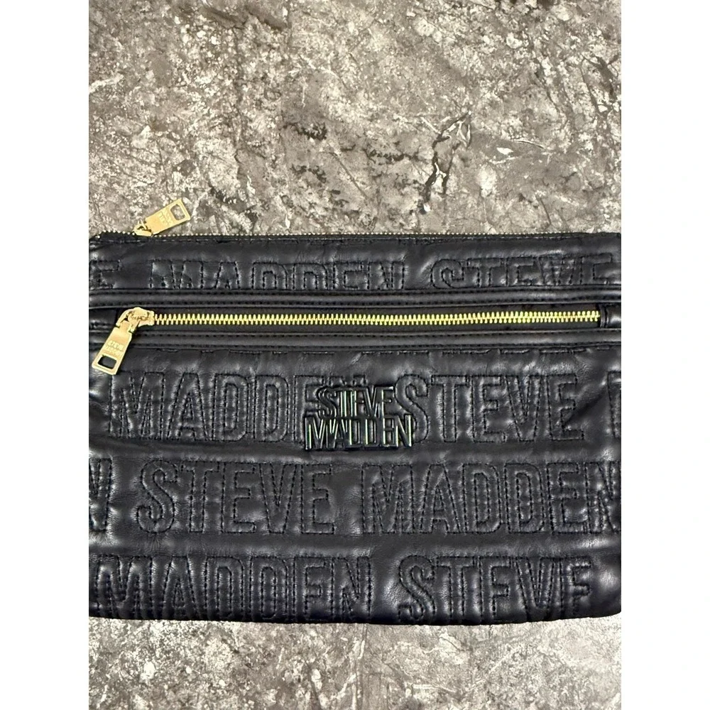 Steve Madden Black Embossed Logo Large Wristlet Clutch Bag